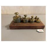 Brass Weight Set Housed in Wooden Holder