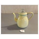 Cream and Green Enamel Coffee Pot