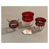 3 Ruby Red Toothpick Holder Souveneirs