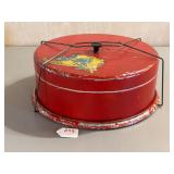 Red Tin Cake Carrier with Wood Bottom