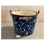 Blue and White Swirl Enamel Pail
