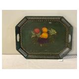 Tole Painted Tray with Reticulated Gallery Edge