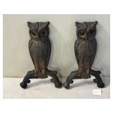 Cast Iron Owl Andirons w/ Amber Marble Eyes