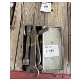 Metal tool box w/vintage tractor tools