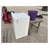 Mini fridge- believed to work, table & pump