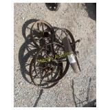 Med size wheels (4) small wagon wheel (1)