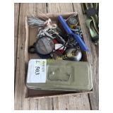 Flat of lead seals & tools, & misc