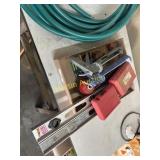 Flat of levels, drill bits, caulk guns and other