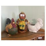 Rooster and scarecrow cookie jars