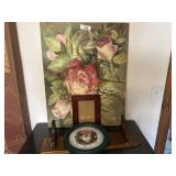 Clock, pictures and small shelf