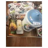 Kitchen, rags cookie jar, butter holder, and