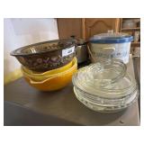 Mixing bowls and pie dishes