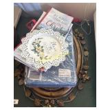 Plate, bags, sofa cover, flower picture