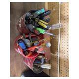 3 coffee cans of screwdrivers and other hand