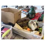 box of vintage Halloween mask and decorations