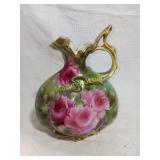 Hand Painted Green Floral Porcelain Pitcher +