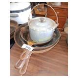 Cast pans and pot with lid