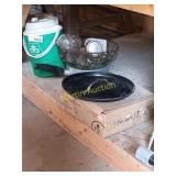 Thermos, pan, glassware pot lid