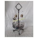 5 Bottle Cruet set, Antique Silver Plate (6)  +