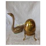 Brass swan and egg with stand (2) +