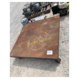 Big blue metal flat cart with wheels