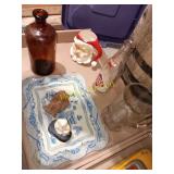 Glassware, statues toy cars, misc