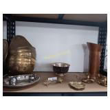 Brass and copper items, vase, bowl, candle stick