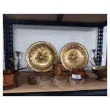 Copper and brass items, bowls, candlestick