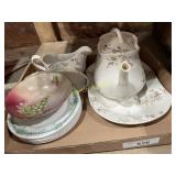 Antique glass plates plus antique teapot