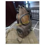 Hunting items, rattle bag, antique army helmet,