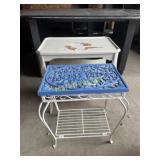 One wooden table plus a little metal table
