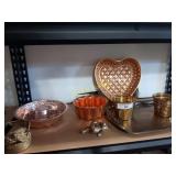Copper and brass items, bowls, bakeware, tray