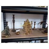 Brass items, candlestick holders, decor