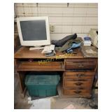 Desk, computer, printer