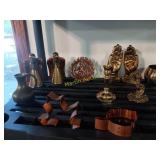 Copper and brass items, candlestick holders,