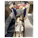 Antique doll plus bag of doll clothes