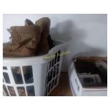 Canisters and basket of shoes