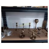 Brass items, Bells, candlestick holders, cup