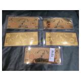 Set of 5 24K Gold Liberty Notes, 10 Gram   TH