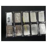 10- 1 Ounce Bars Of Silver