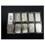 10- 1 Ounce Bars Of Silver