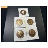 5- 1974 gold plated Kennedy half dollars  TI
