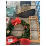 wall decor ship, Christmas wreath, ball cap rack