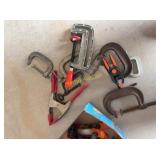 Assorted Metal and Plastic Hand Clamps and C-Clamp