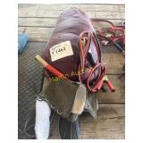 Sleeping bag boots two pair of jumper cables