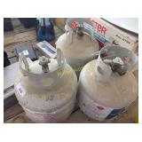 Three Used Steel 20 lb Propane tanks 1 full 2 empt