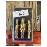 Set of Three HSS 4241 Step Drill Bits, New in pkg