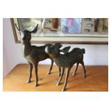 2 Brass Deer, 17 & 13H, buck missing antlers