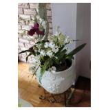 Pot on Stand with Faux Plant