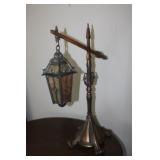 Heavy Metal Lamp 27H, missing one glass panel